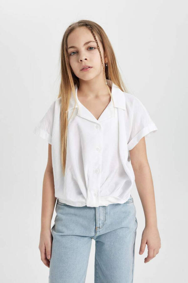 Girls' Crop Short Sleeve Shirt White - 4