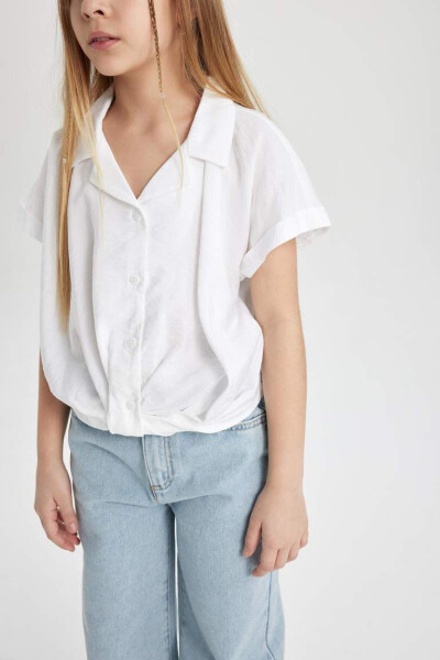 Girls' Crop Short Sleeve Shirt White - 6