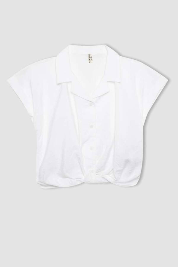 Girls' Crop Short Sleeve Shirt White - 8