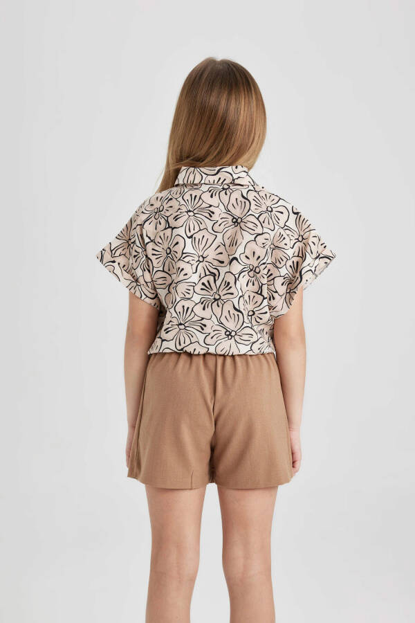 Girls' Crop Short-Sleeved Printed Shirt Khaki - 9