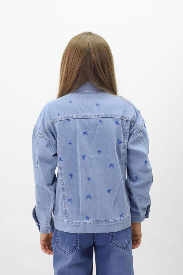 Girls' Denim Jacket with Pattern - 4