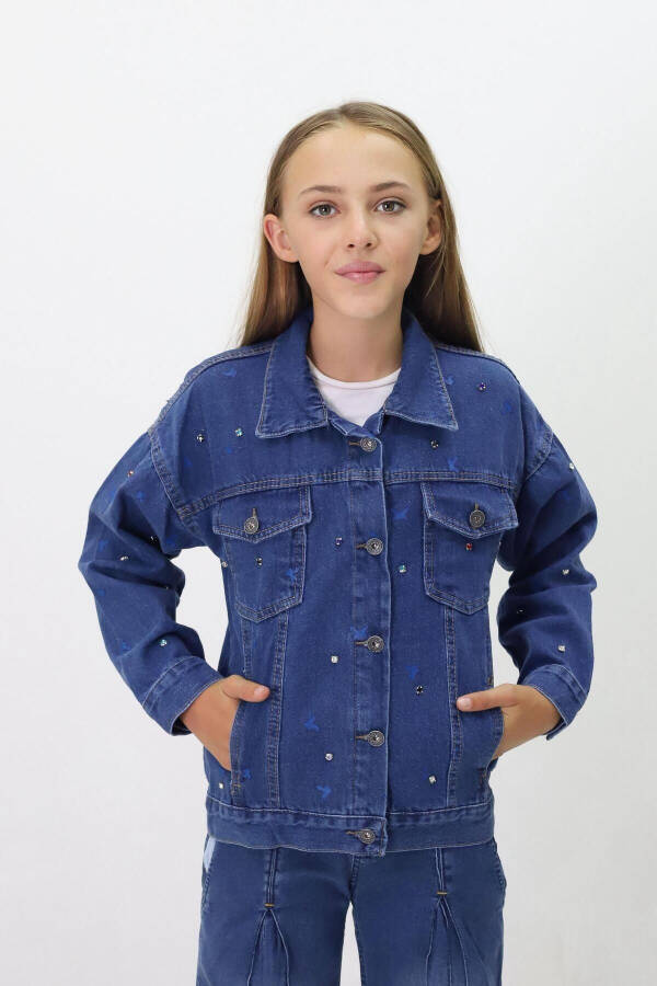 Girls' Denim Jacket with Pattern - 2