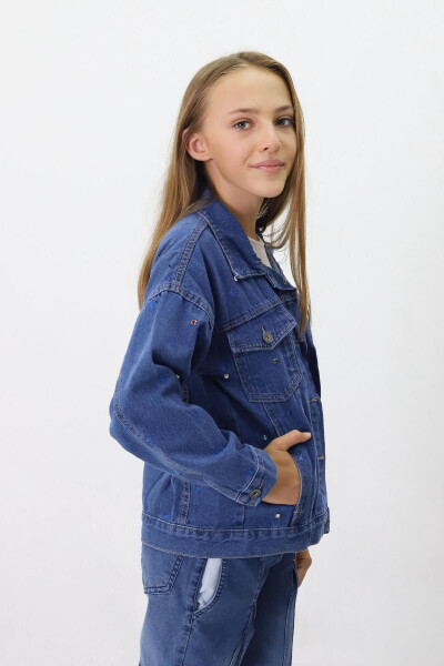 Girls' Denim Jacket with Pattern - 3