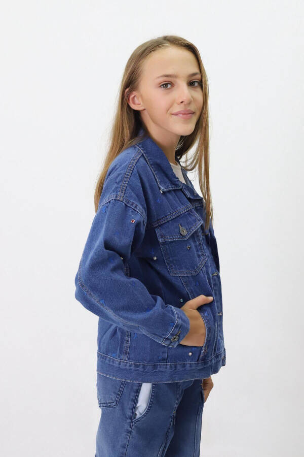 Girls' Denim Jacket with Pattern - 3