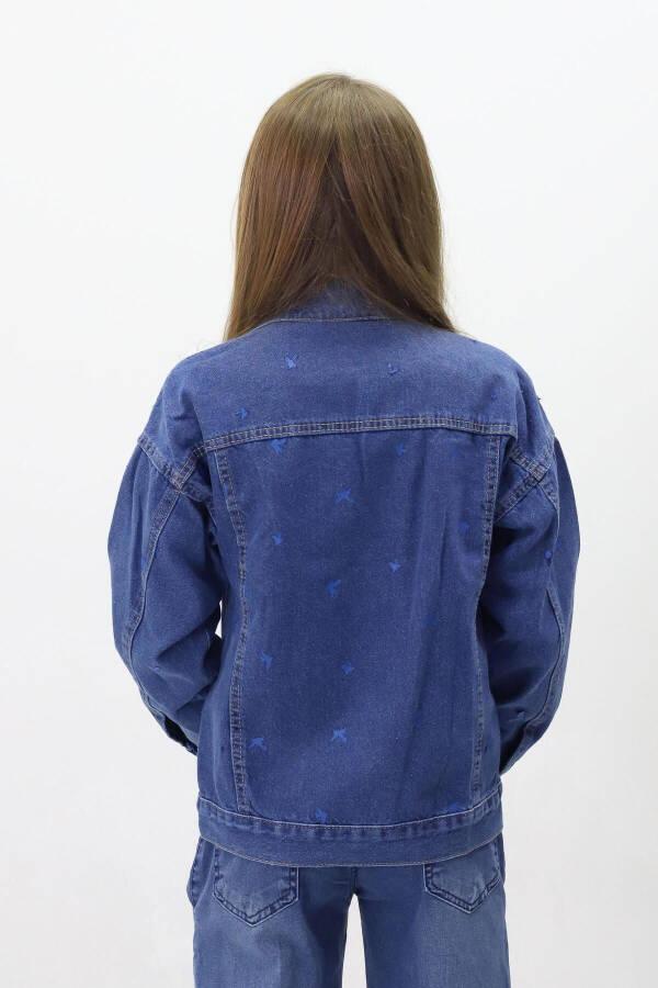 Girls' Denim Jacket with Pattern - 4