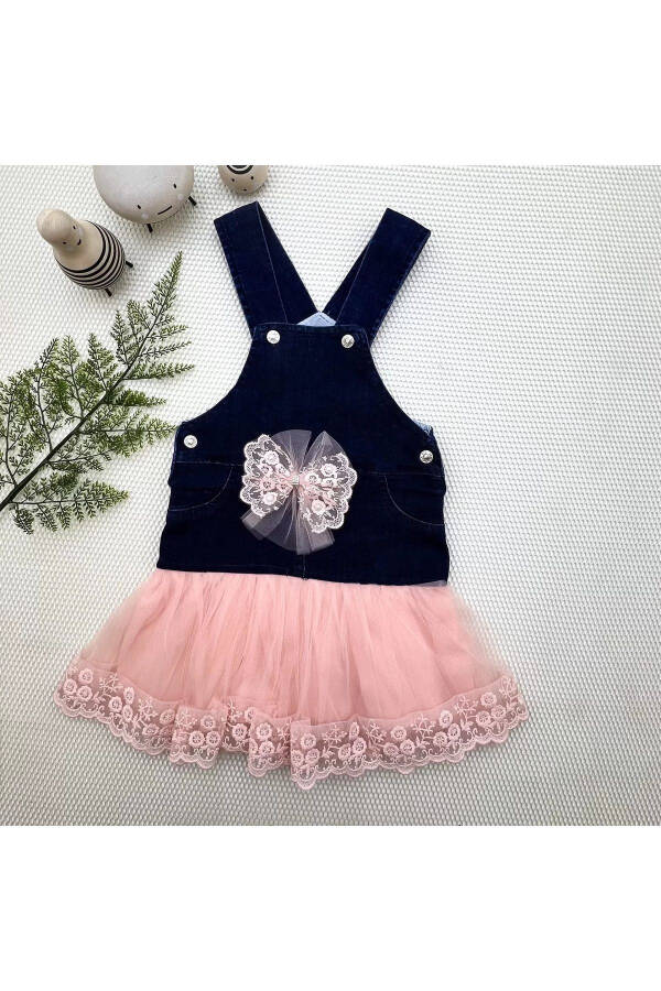 Girls' Denim Romper with Tulle Skirt, Button Detail and Bow, Navy-Powder, 2-3-4 Years - 1