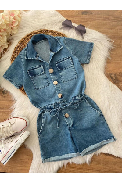 Girls Denim Shorts Jumpsuit - 3