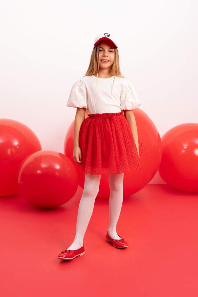 Girls' Elastic Waist Red Tulle Skirt - 1