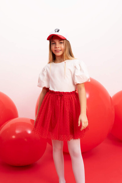 Girls' Elastic Waist Red Tulle Skirt - 2