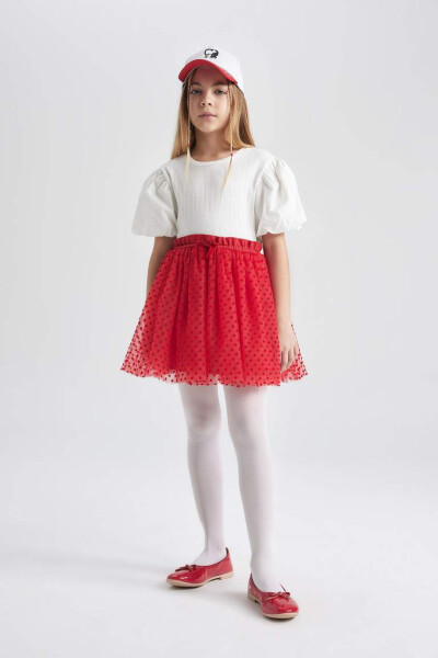 Girls' Elastic Waist Red Tulle Skirt - 3