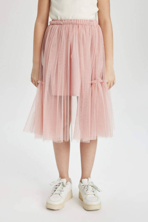 Girls' Elastic Waist Tulle Skirt Rose - 4