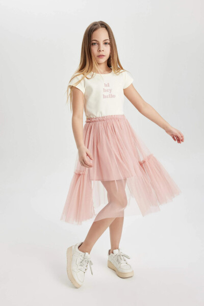 Girls' Elastic Waist Tulle Skirt Rose - 7