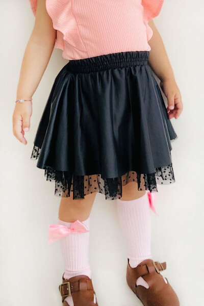 Girls Faux Leather Skirt Tulle Black (3-6 Years) - 1