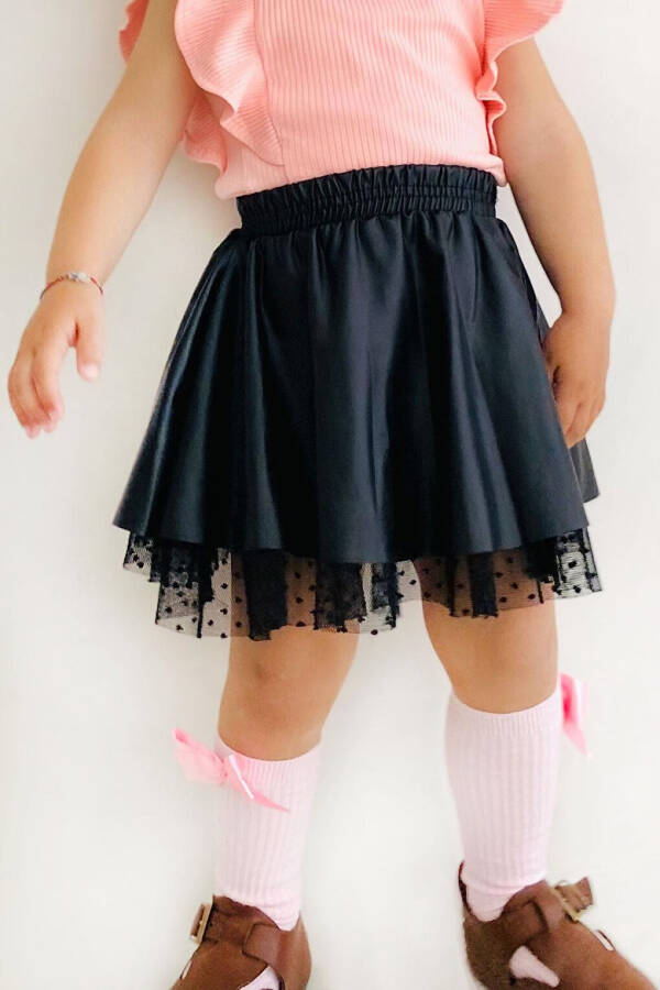 Girls Faux Leather Skirt Tulle Black (3-6 Years) - 2