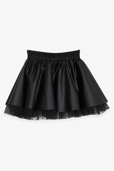 Girls Faux Leather Skirt Tulle Black (3-6 Years) - 6