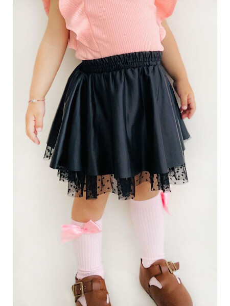 Girls Faux Leather Skirt Tulle Black (3-6 Years) - 1