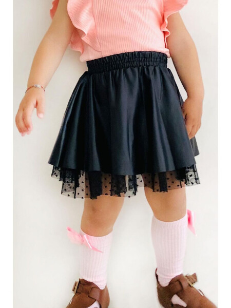 Girls Faux Leather Skirt Tulle Black (3-6 Years) - 2