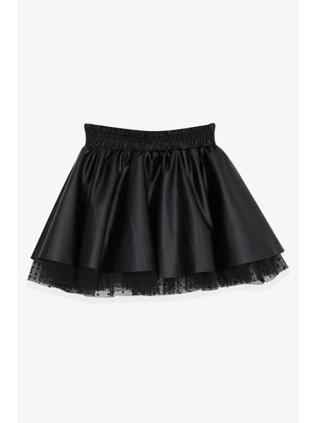 Girls Faux Leather Skirt Tulle Black (3-6 Years) - 6