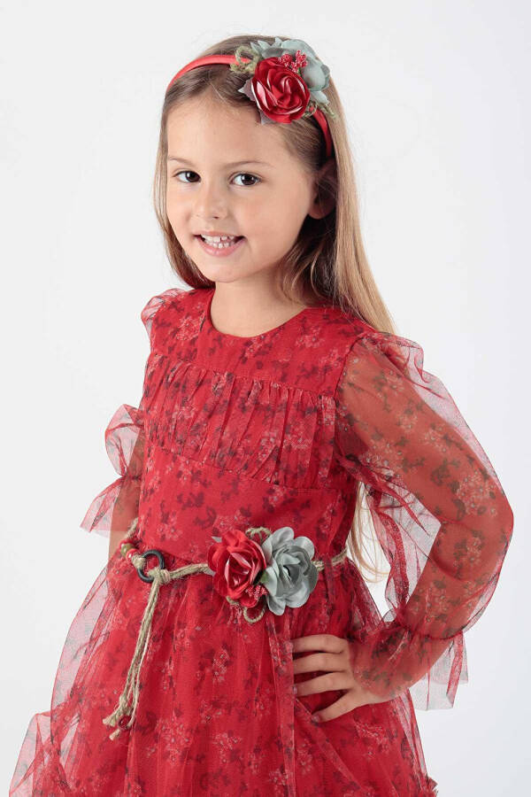 Girls Floral Print Crowned Belted Dress Ak2202 - 4