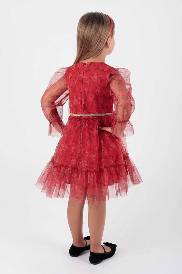 Girls Floral Print Crowned Belted Dress Ak2202 - 5