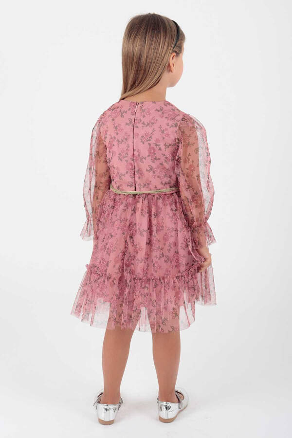 Girls' Floral Printed Crown Belt Dress Ak2202 - 5