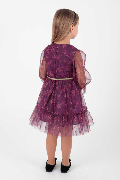 Girl's Floral Printed Crowned Belted Dress Ak2202 - 5