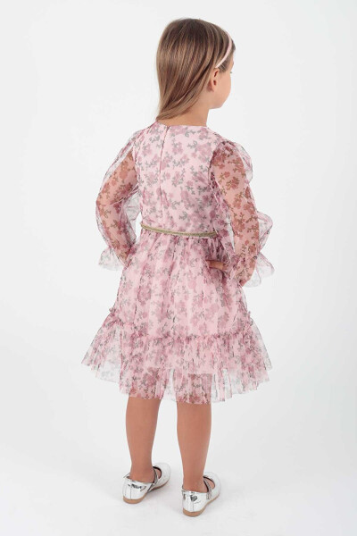 Girls' Flower Print Crowned Belted Dress Ak2202 - 5