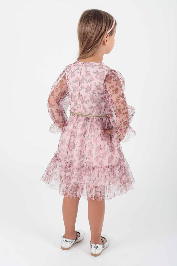 Girls' Flower Print Crowned Belted Dress Ak2202 - 5