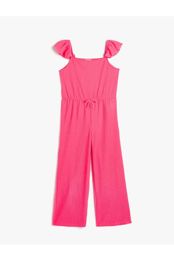 Girls' Full Length Wide Leg Frill Detail Textured Strappy Jumpsuit - 10