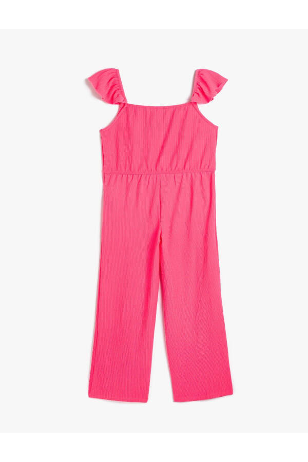 Girls' Full Length Wide Leg Frill Detail Textured Strappy Jumpsuit - 11