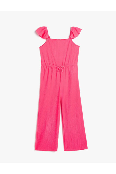 Girls' Full Length Wide Leg Frill Detail Textured Strappy Jumpsuit - 4