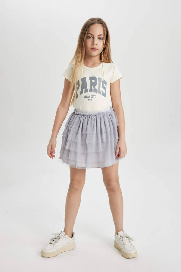 Girls Grey Elastic Waist Tulle Skirt Light Grey - 2