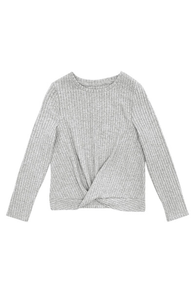 Girls' Grey Long Sleeve Knit Sweater - 10