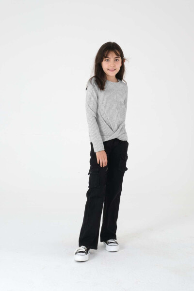 Girls' Grey Long Sleeve Knit Sweater - 3