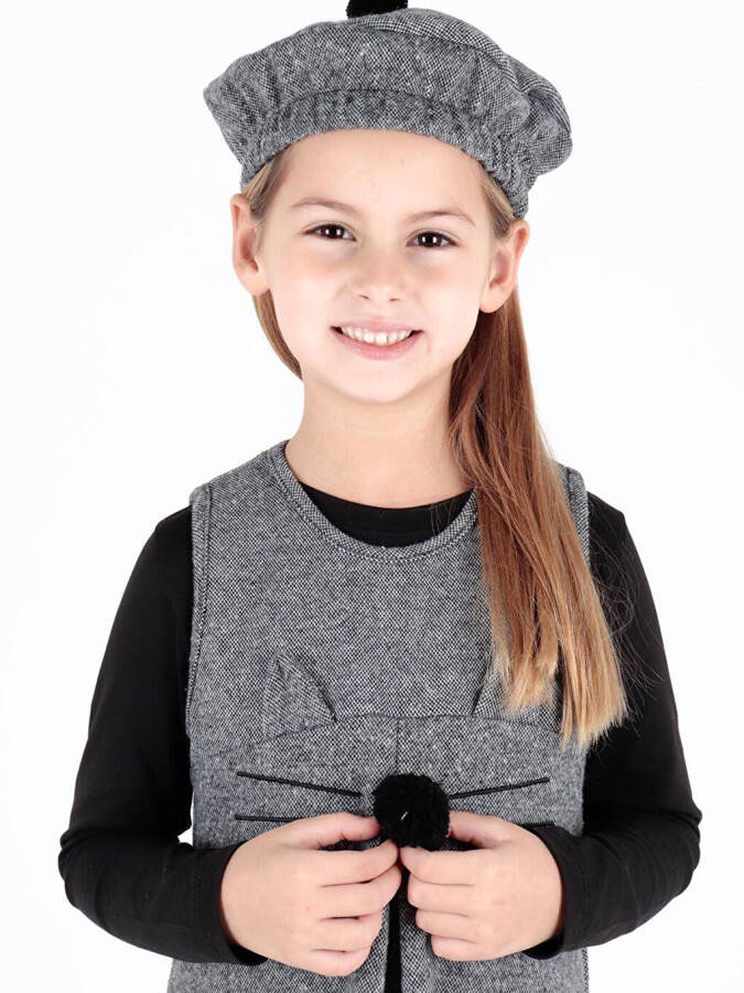 Girls Hat and Bodysuit Dress 3-Piece Set Cat Detailed Cotton Ak2402 - 4