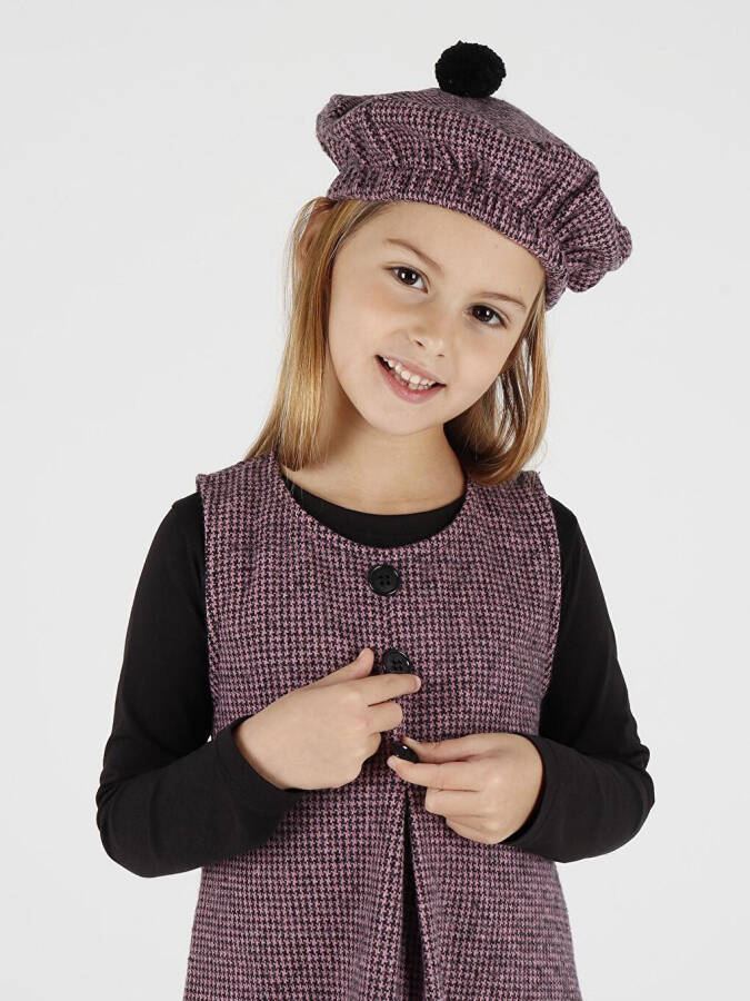 Girls Hat and Dress 3 Piece Set Button Detailed Ak2403 - 6