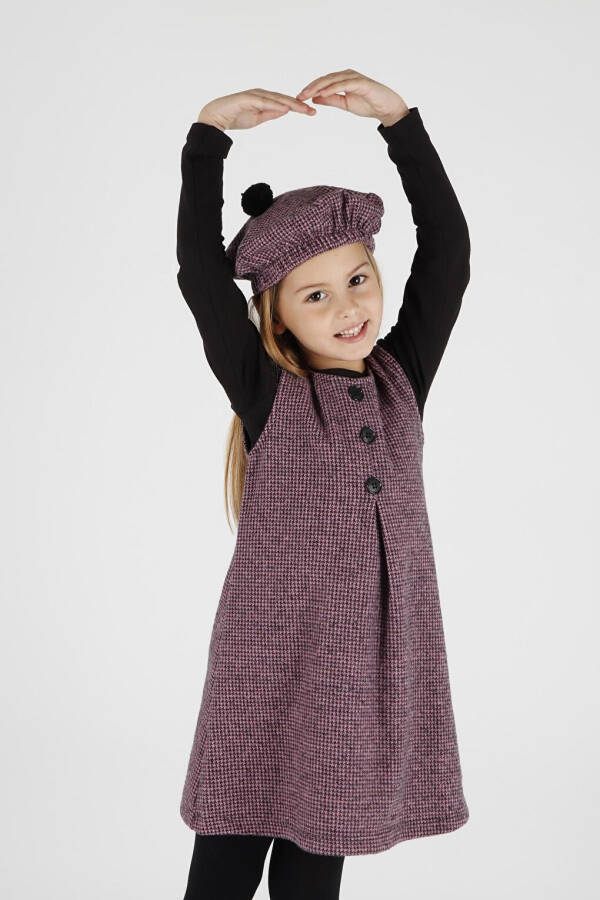 Girls Hat and Dress 3 Piece Set Button Detailed Ak2403 - 10