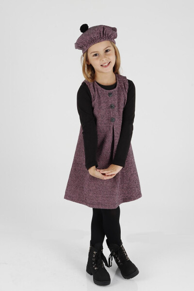 Girls Hat and Dress 3 Piece Set Button Detailed Ak2403 - 11