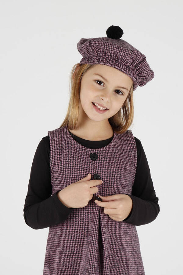 Girls Hat and Dress 3 Piece Set Button Detailed Ak2403 - 12