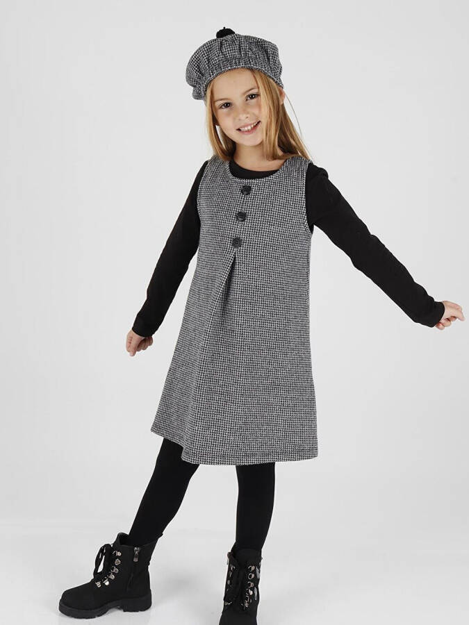 Girls' Hat and Dress 3 Piece Set with Button Details Ak2403 - 11