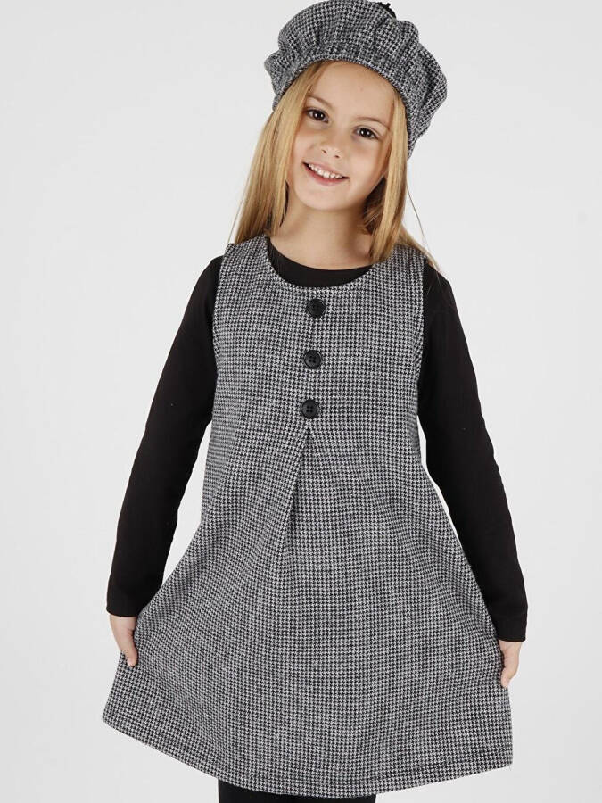 Girls' Hat and Dress 3 Piece Set with Button Details Ak2403 - 5