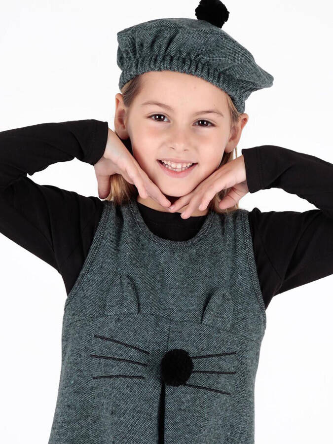 Girls Hat & Dress 3 Piece Set Cat Detailed Cotton Ak2402 - 6