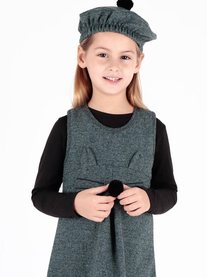 Girls Hat & Dress 3 Piece Set Cat Detailed Cotton Ak2402 - 7