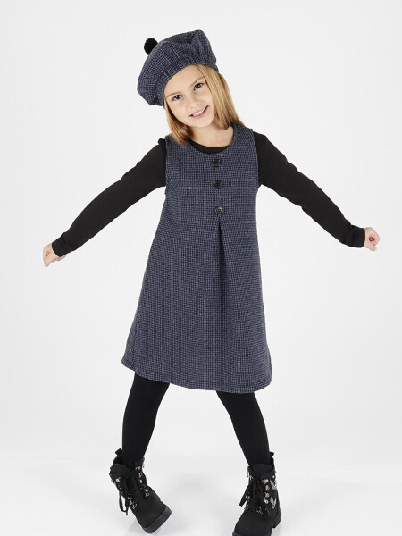 Girls Hat & Dress 3 Piece Set with Button Detail Ak2403 - 1