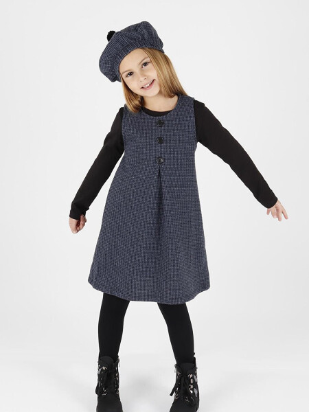 Girls Hat & Dress 3 Piece Set with Button Detail Ak2403 - 2