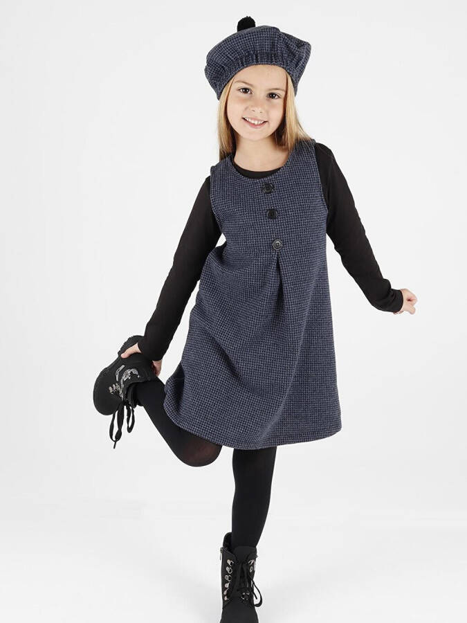 Girls Hat & Dress 3 Piece Set with Button Detail Ak2403 - 4