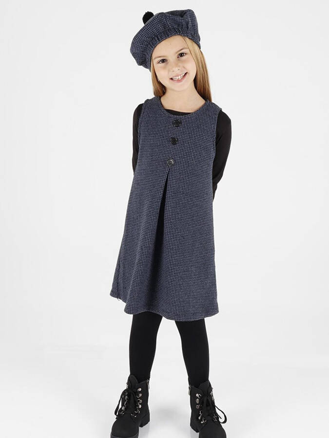 Girls Hat & Dress 3 Piece Set with Button Detail Ak2403 - 5