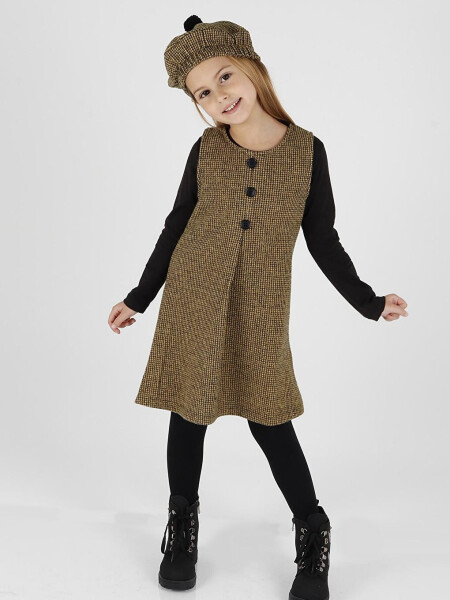 Girls Hat & Dress 3 Piece Set with Button Detail Ak2403 - 1