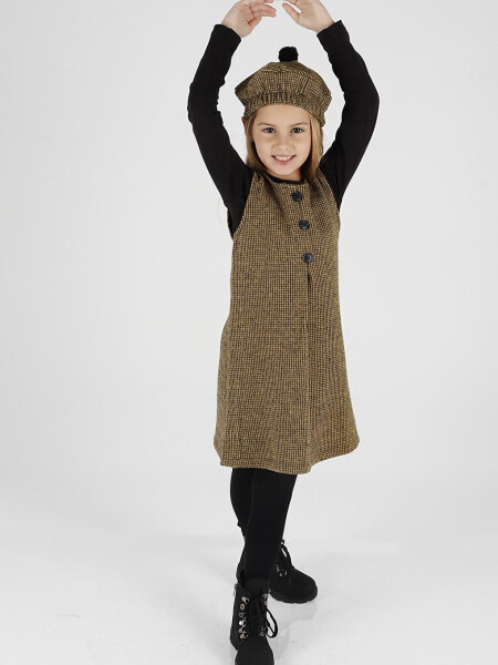 Girls Hat & Dress 3 Piece Set with Button Detail Ak2403 - 4