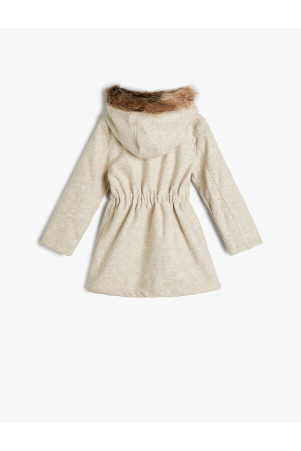 Girls' hooded coat with faux fur collar, drawstring detail, buttoned pockets. - 2